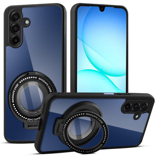Transparent Back Cover with Silicone frame Matte Ring Holder Kickstand Case For Samsung A17 5G