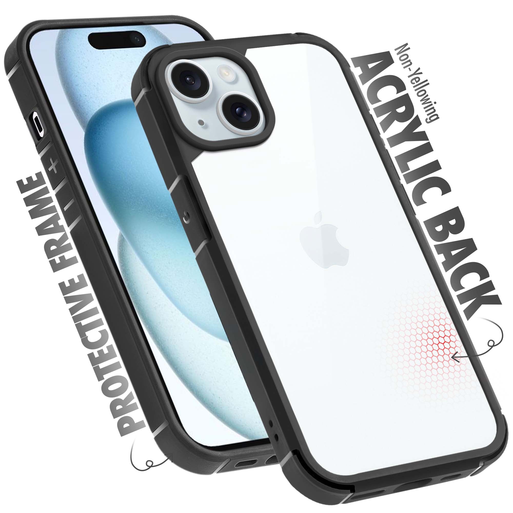 Silicone Border Transparent Back Cover for Apple iPhone 15