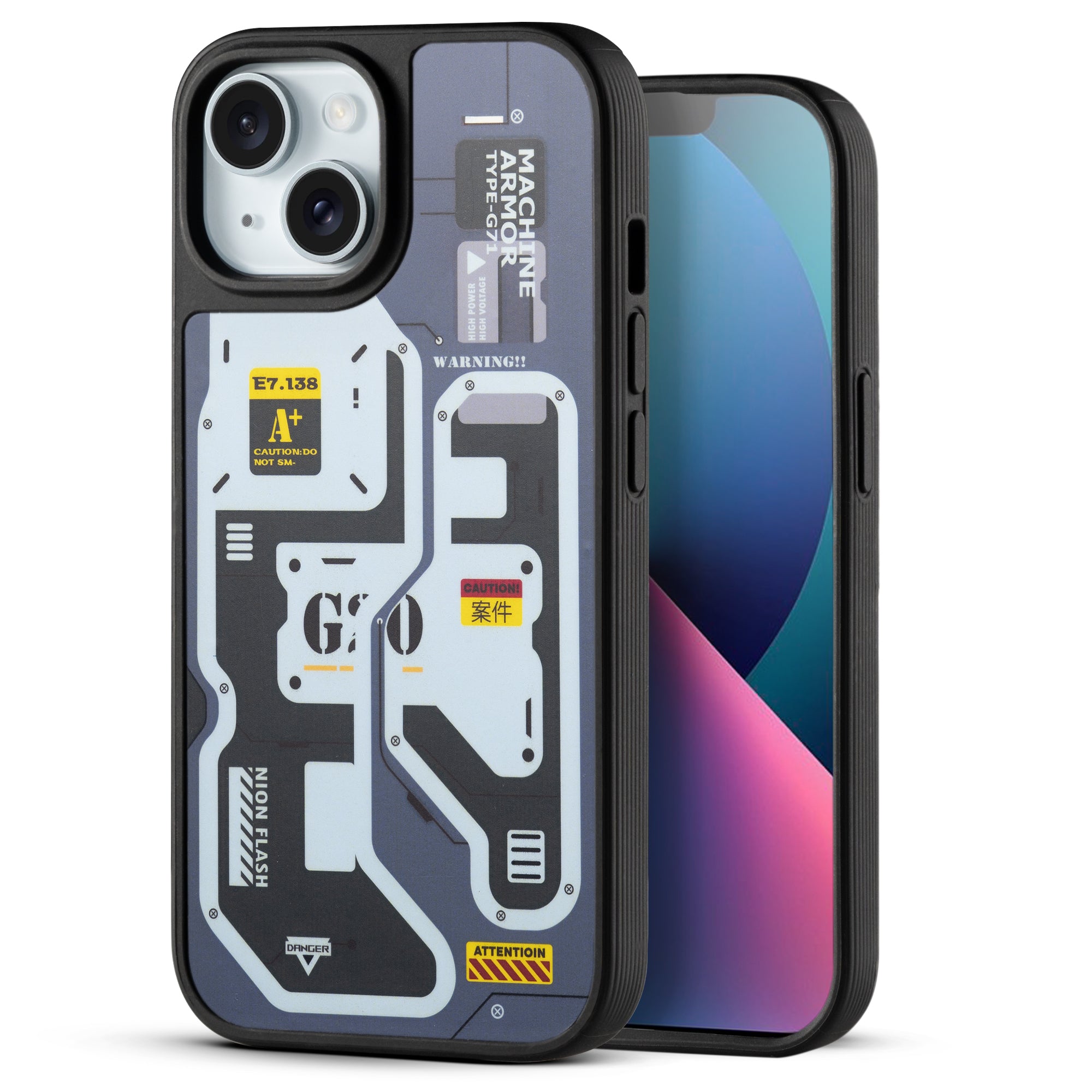 Silicone Textured Frame Printed Hard Back Case For Apple iPhone 13 With Raised Camera Bumper