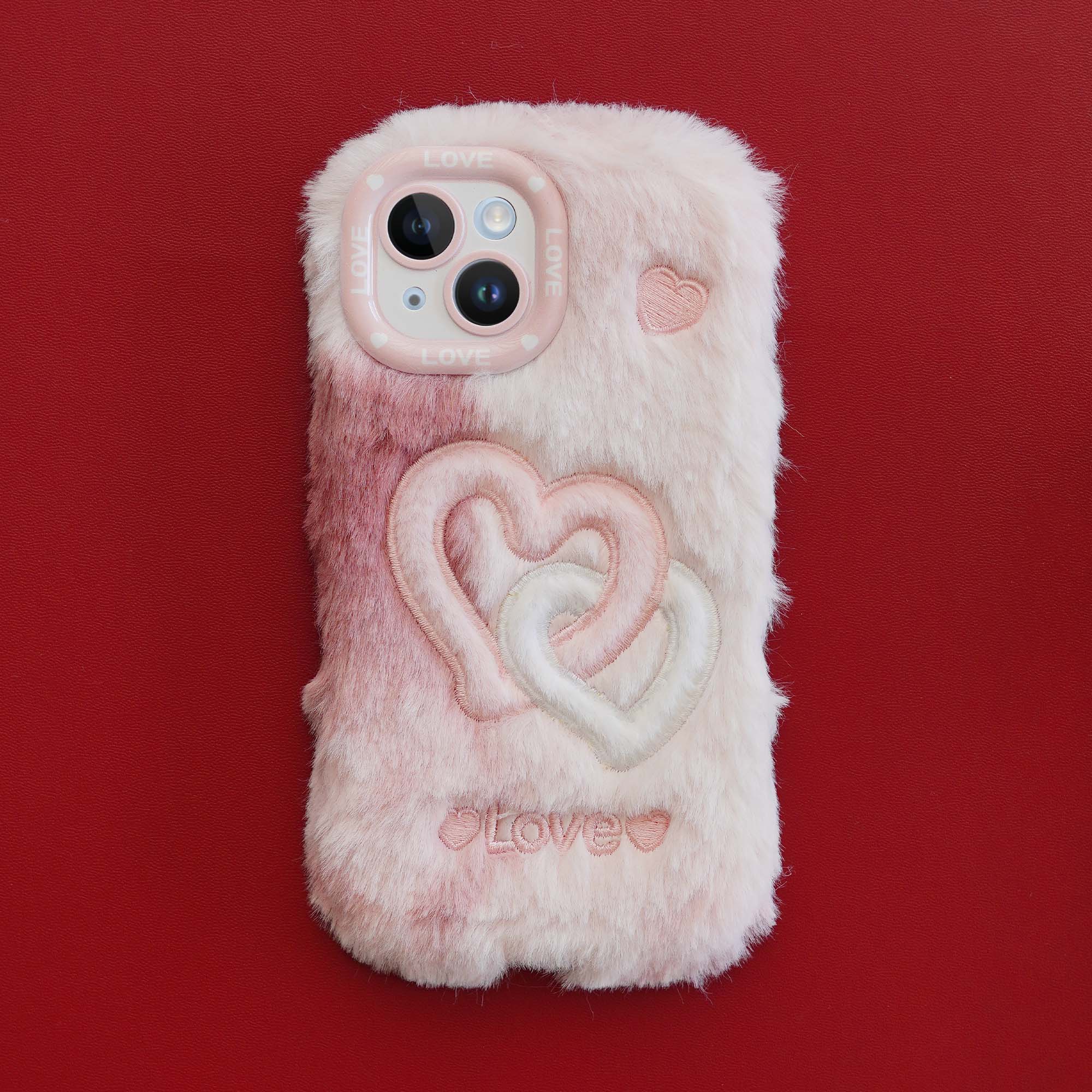 Fluffy Heart Back Cover for Apple iPhone 15 Plus