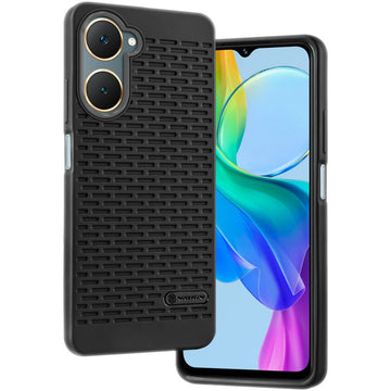 Soft Silicone Mobile Back Cover For Vivo Y28s 5G with Dash Type Groove and Matte Gray Camera Ring