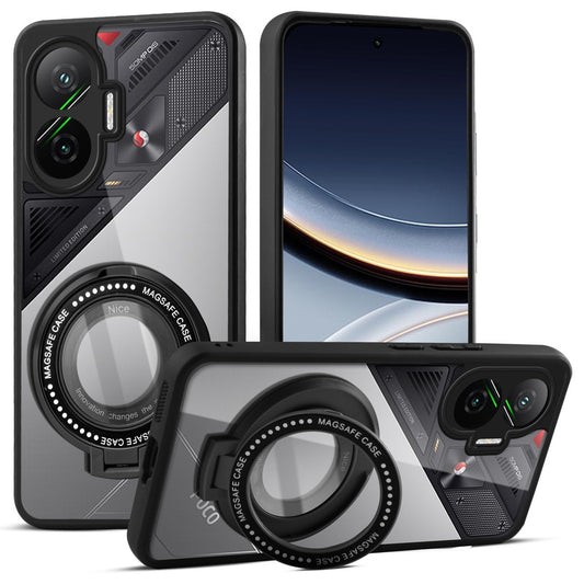 Transparent Back Cover with Silicone frame Matte Ring Holder Kickstand Case For Poco F7 5G