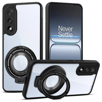 Transparent Back Cover with Silicone frame Matte Ring Holder Kickstand Case For OnePlus Nord 5 5G