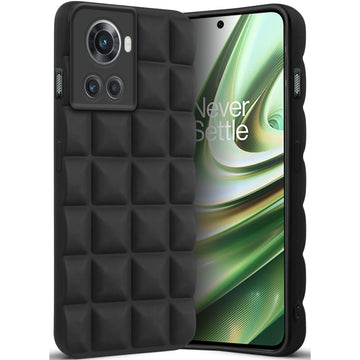 3D Grid Matte Silicone Phone Case Cover for - Oneplus 10R - Black