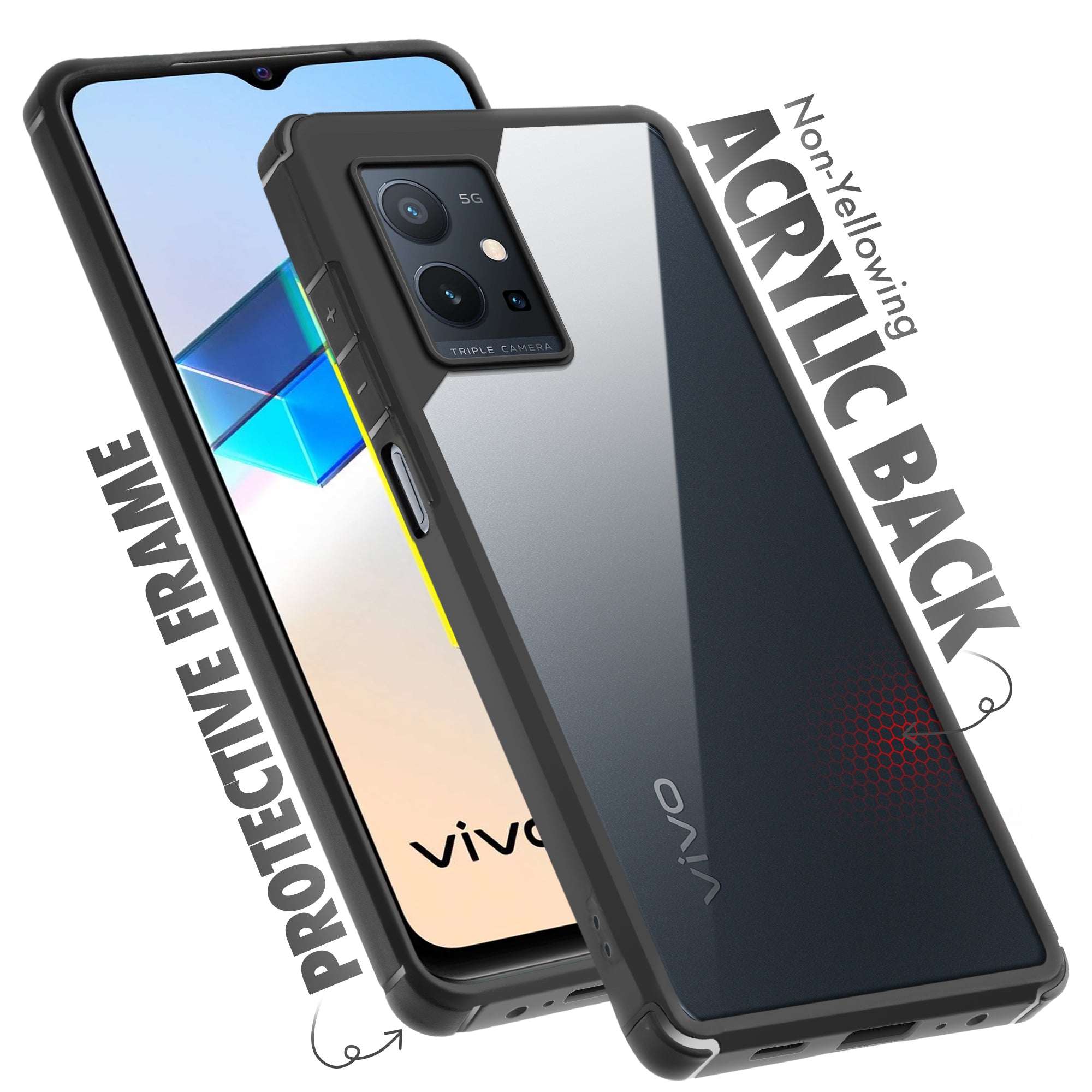 Silicone Border Transparent Back Cover for Vivo T1 5G