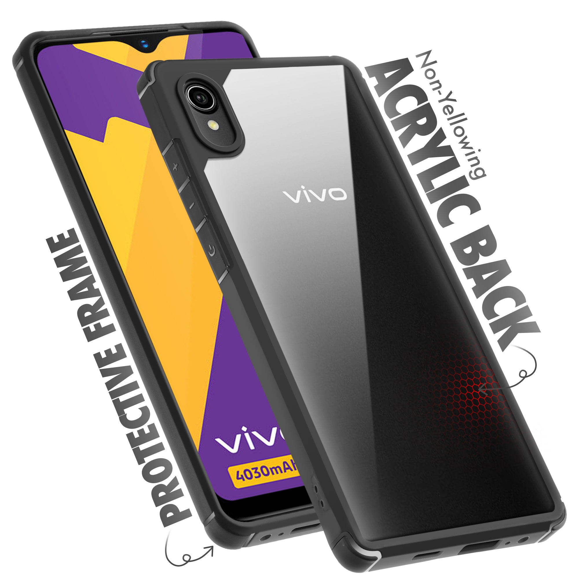 Silicone Frame Transparent Hard Back Cover for Vivo Y90