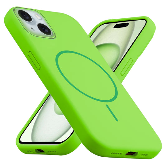 Liquid Silicon With Microfiber Lining Back Case For Apple iPhone 15 Plus (MagSafe Compatible)