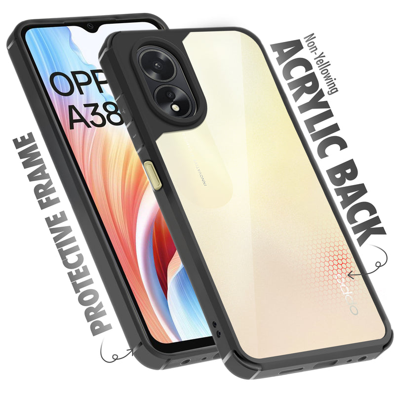 Silicone Frame Transparent Hard Back Cover for Oppo A38 4G