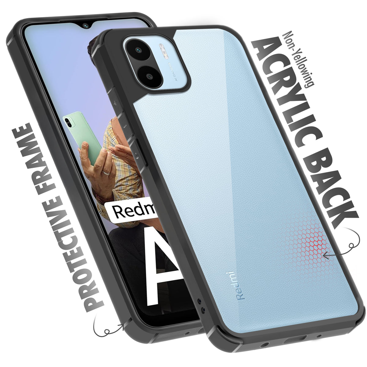 Silicone Frame Transparent Hard Back Cover for Redmi A2 2023