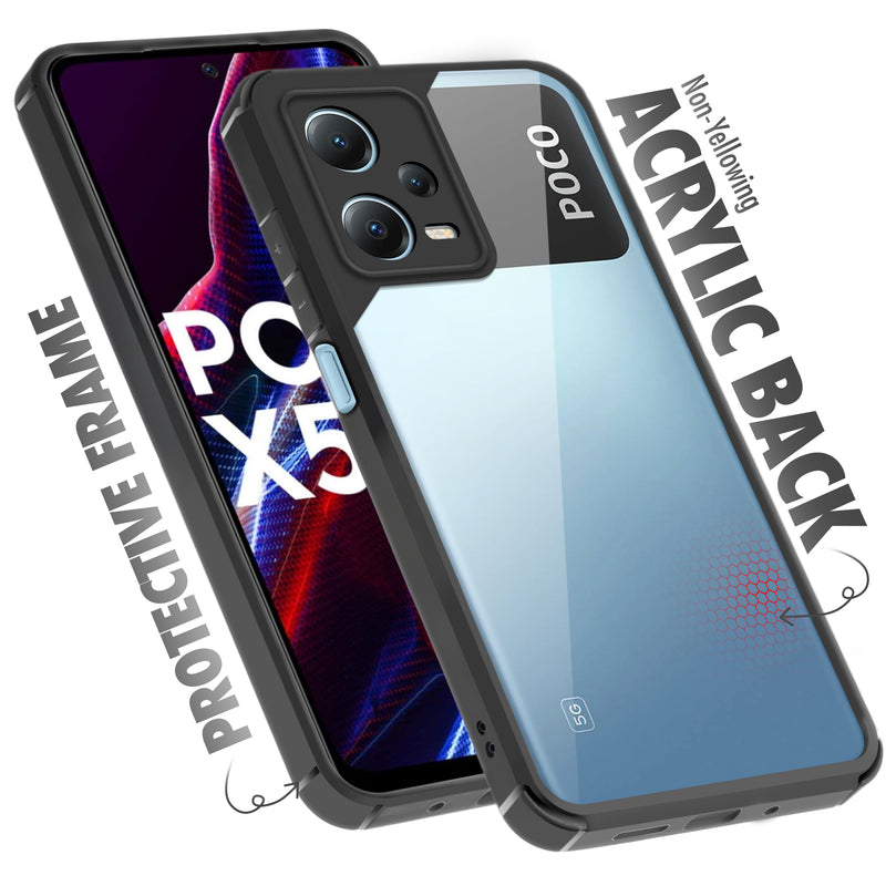 Silicone Frame Transparent Hard Back Cover for Poco X5 5G