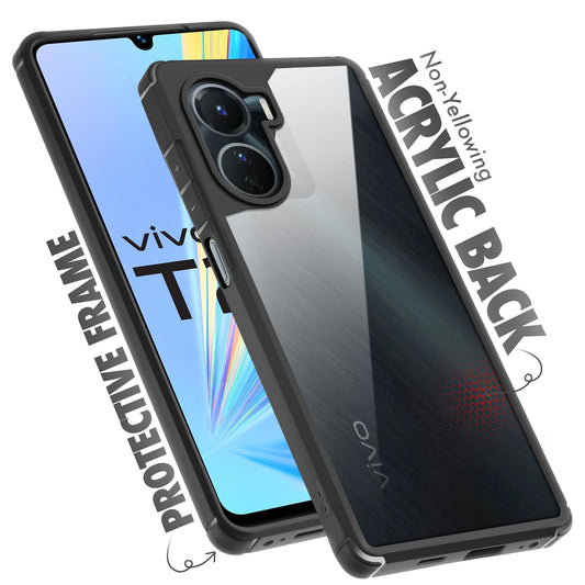 Silicone Frame Transparent Hard Back Cover for Vivo T2x 5G
