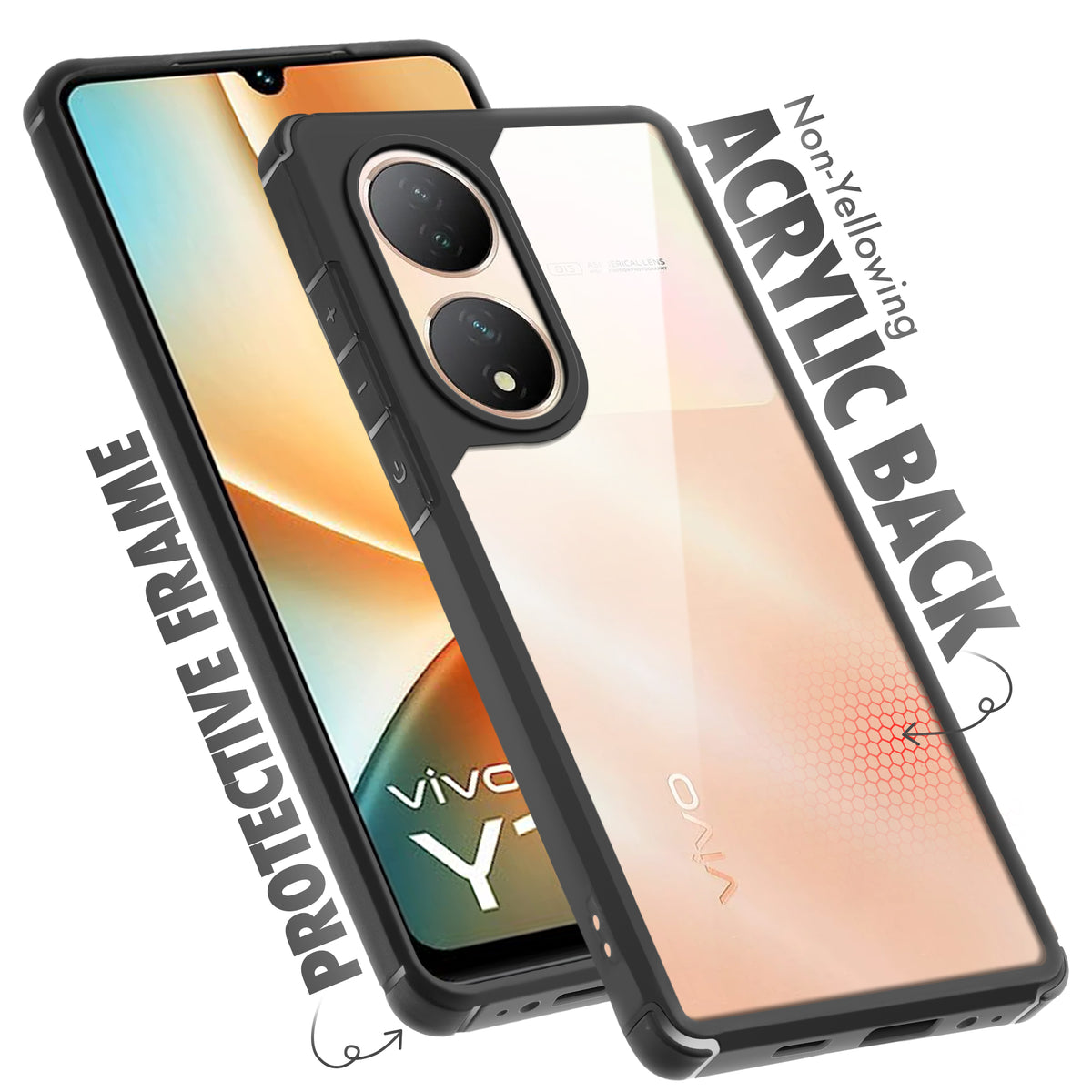 Silicone Frame Transparent Hard Back Cover for Vivo Y100