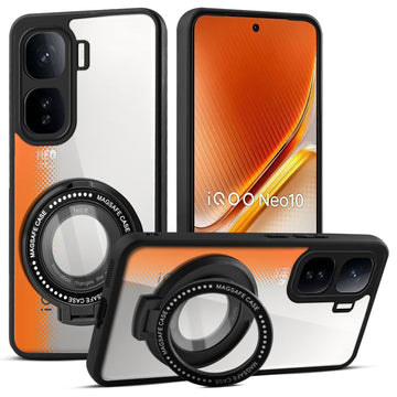 Transparent Back Cover with Silicone Frame Ring Stand Case for iQOO Neo 10 5G