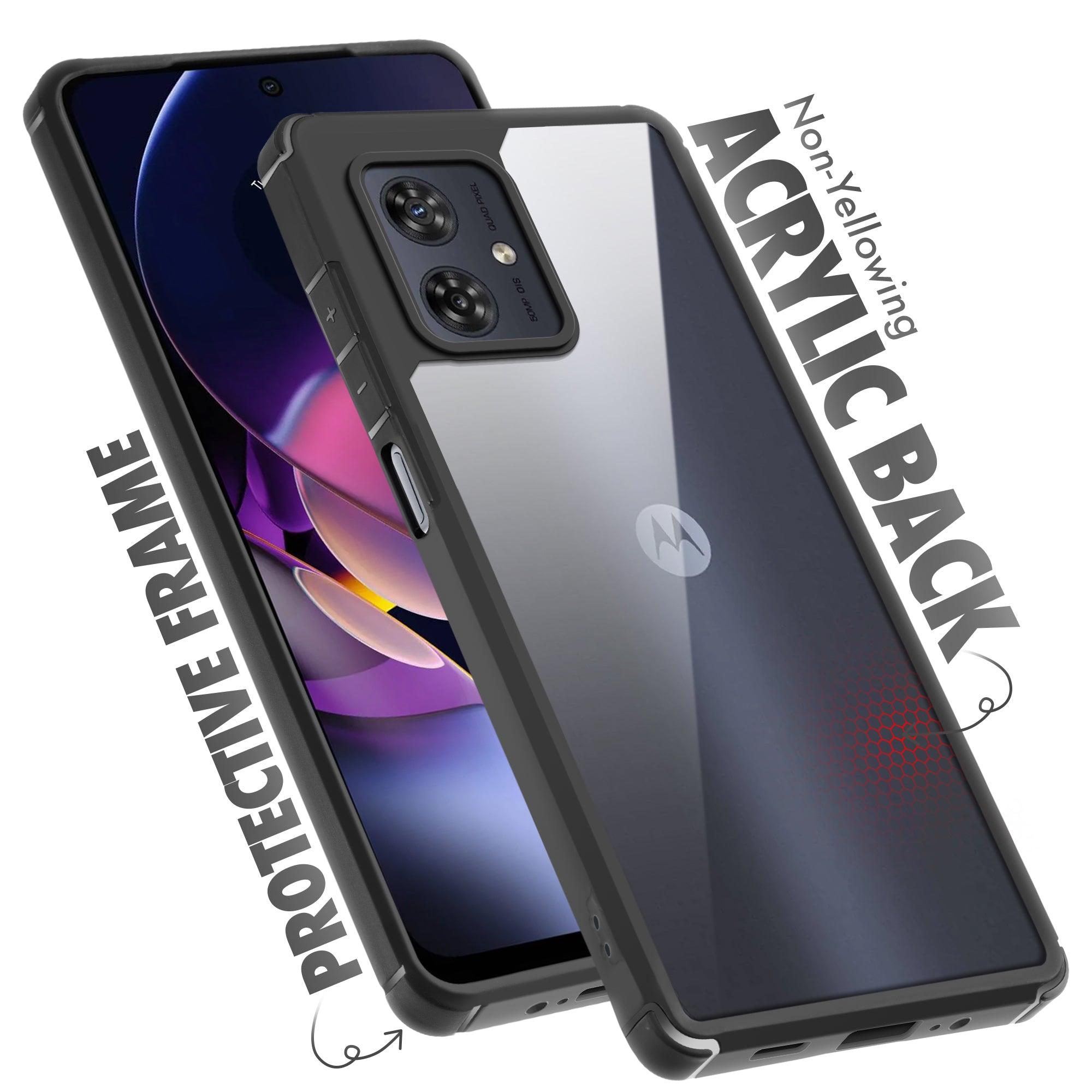 Silicone Frame Transparent Hard Back Cover for Motorola G54 5G