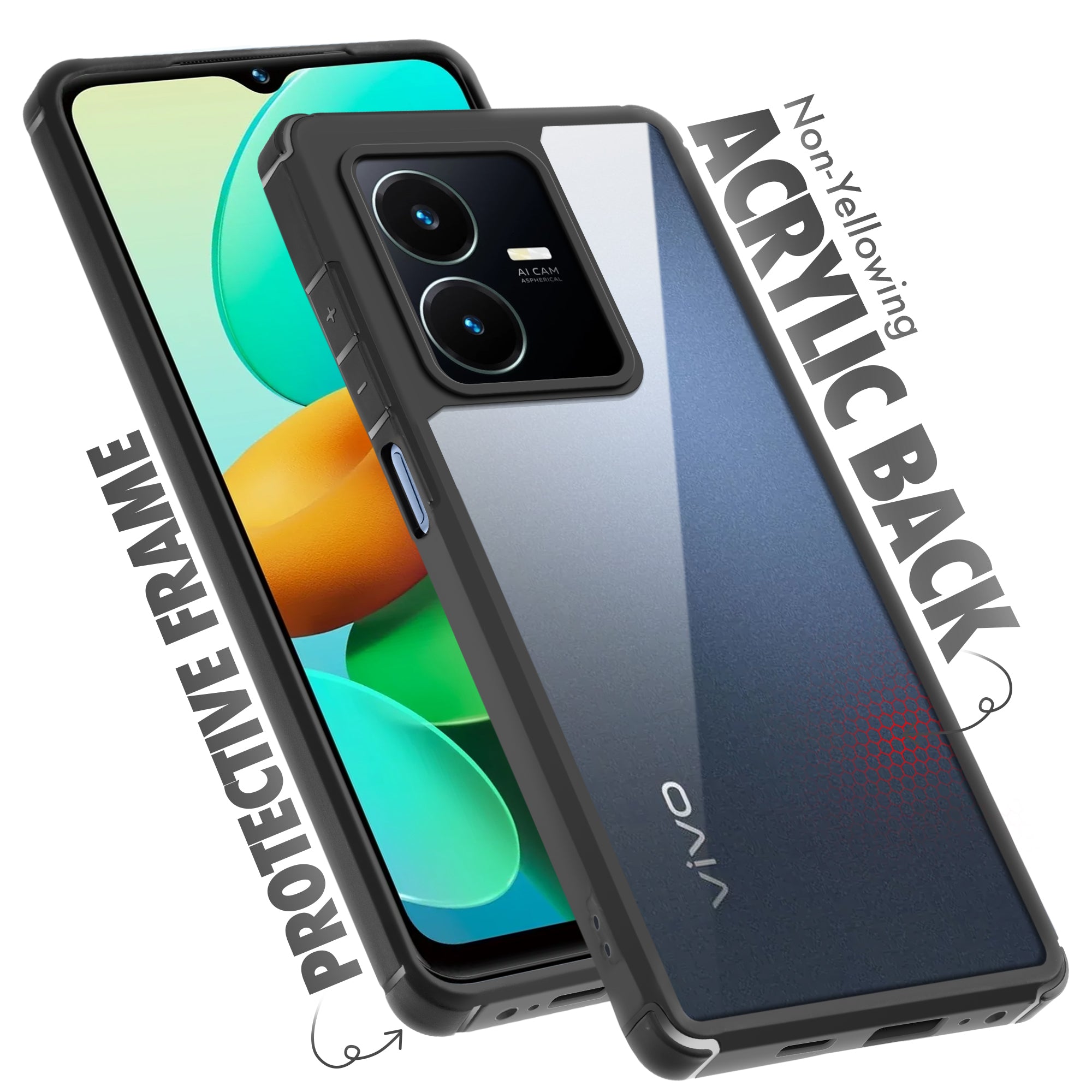 Silicone Frame Transparent Hard Back Cover for Vivo Y22s