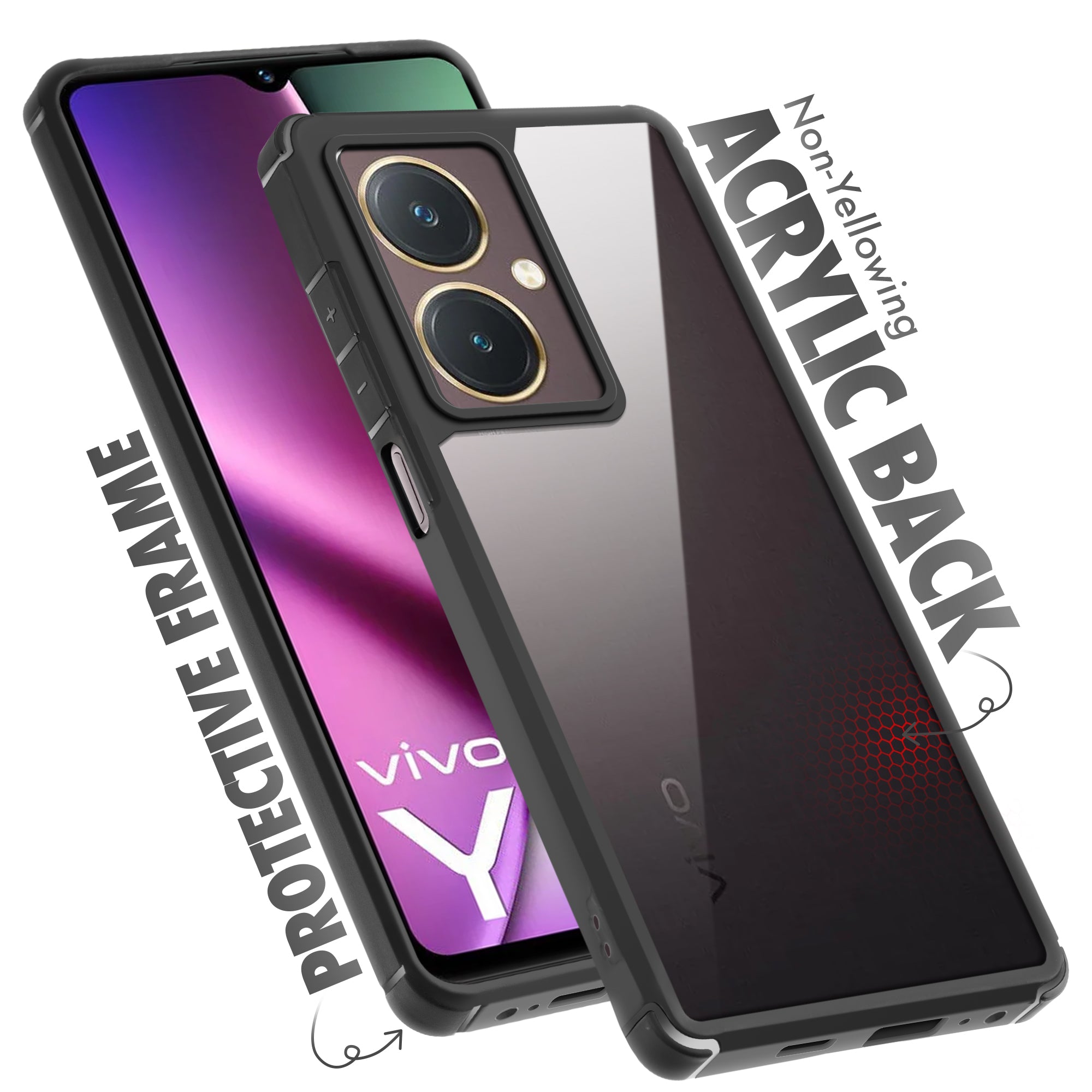 Silicone Frame Transparent Hard Back Cover for Vivo Y27 4G