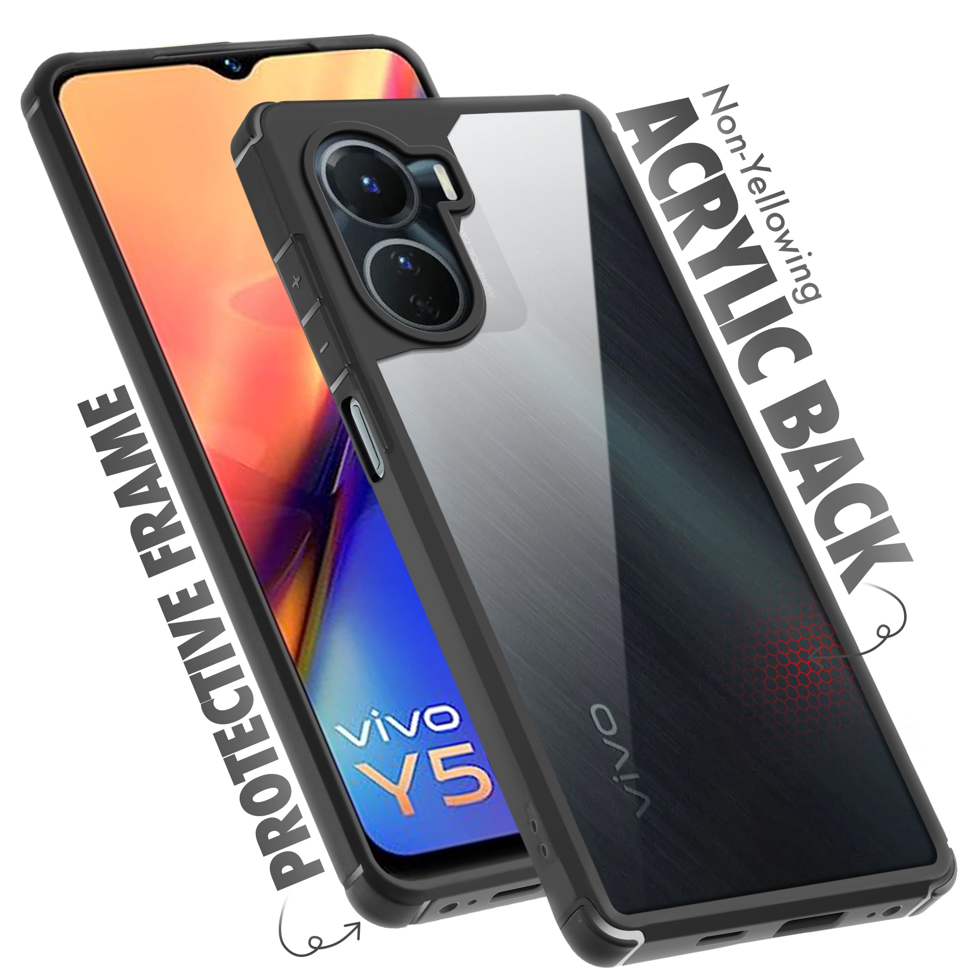 Silicone Frame Transparent Hard Back Cover for Vivo Y56 5G