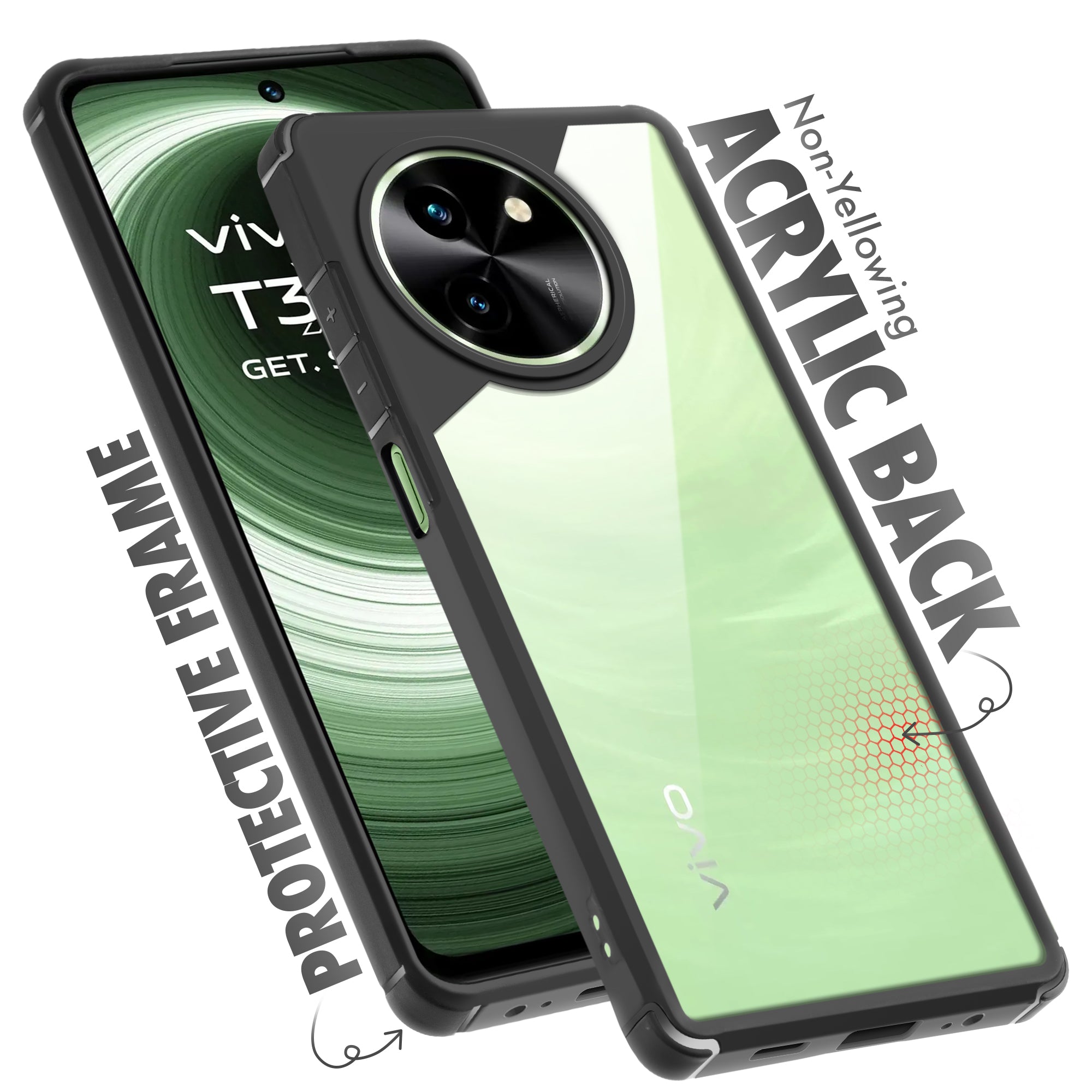 Silicone Border Transparent Back Cover for Vivo T3x 5G