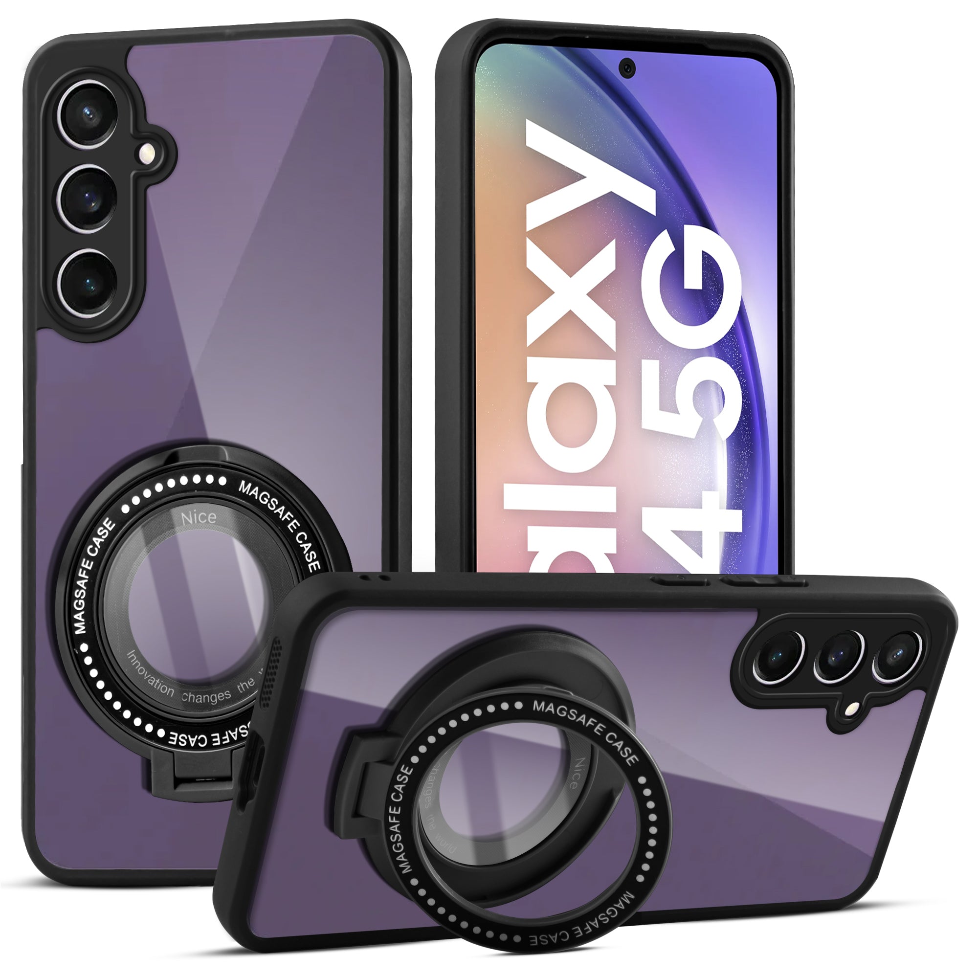 Soft Frame Clear Case Ring Holder Kickstand For Samsung A54 5G