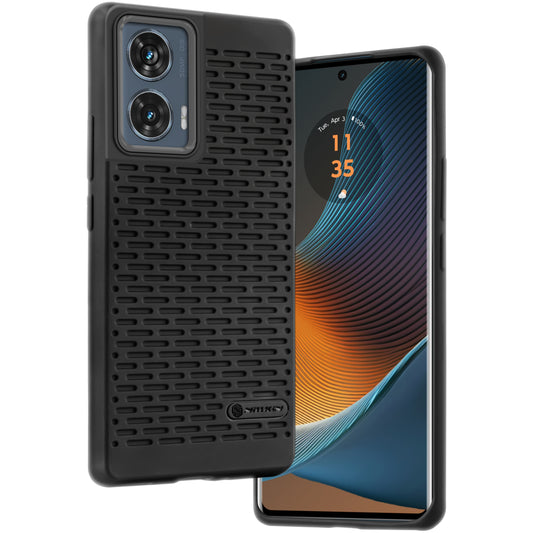 Soft Silicone Mobile Back Cover For Motorola Edge 50 Fusion with Dash Type Groove and Matte Gray Camera Ring