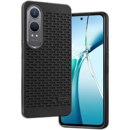 Soft Silicone Mobile Back Cover For OnePlus Nord CE 4 Lite 5G with Dash Type Groove and Matte Gray Camera Ring
