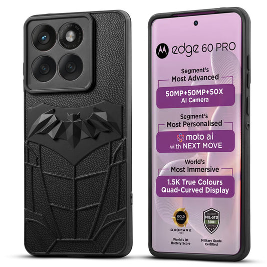 Textured Comic Hero Back Cover for Motorola Moto Edge 60 Pro 5G , Soft Silicone Back Case with Shiny Bat Design & Raised Camera Edges