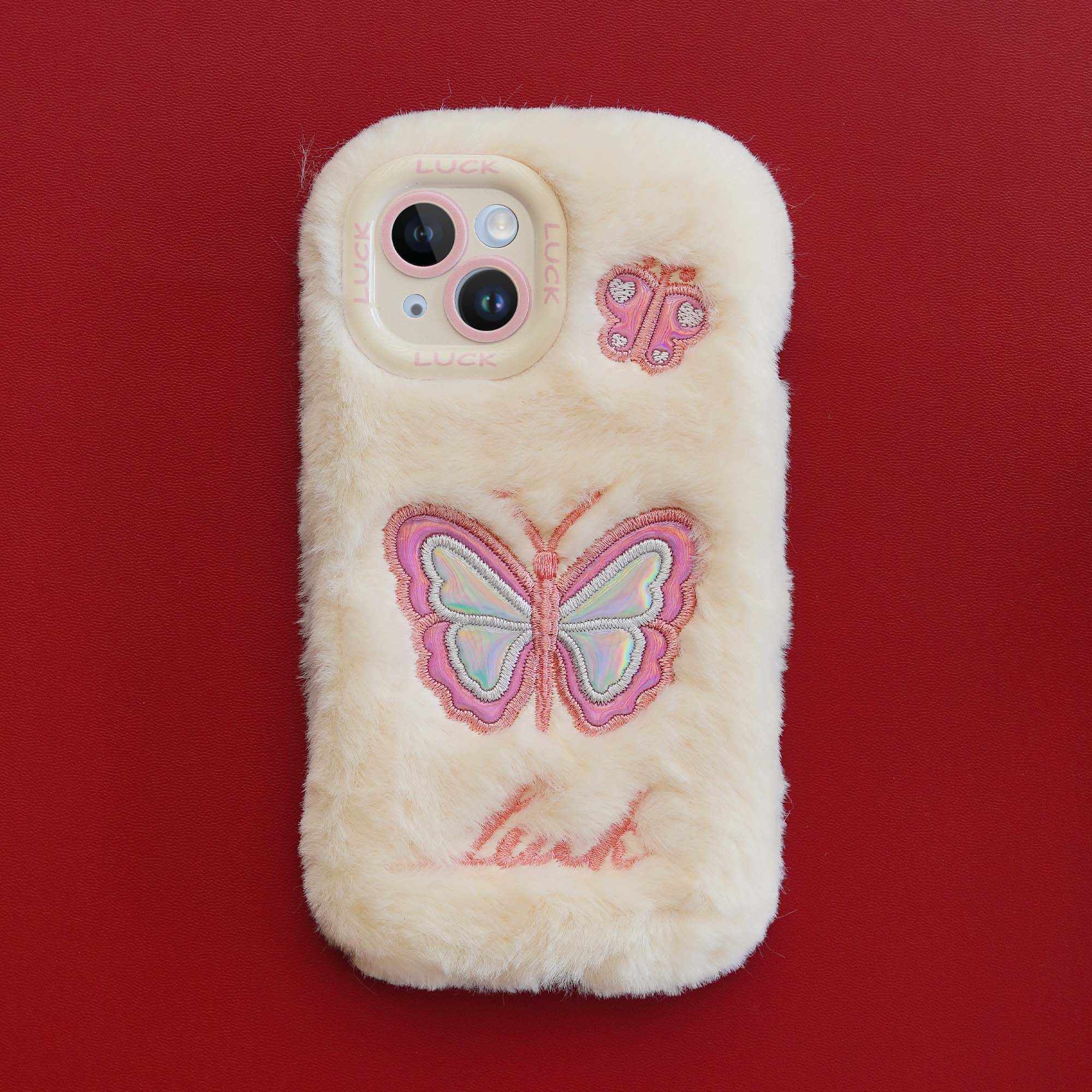 Fluffy Butterfly Back Cover for Apple iPhone 15