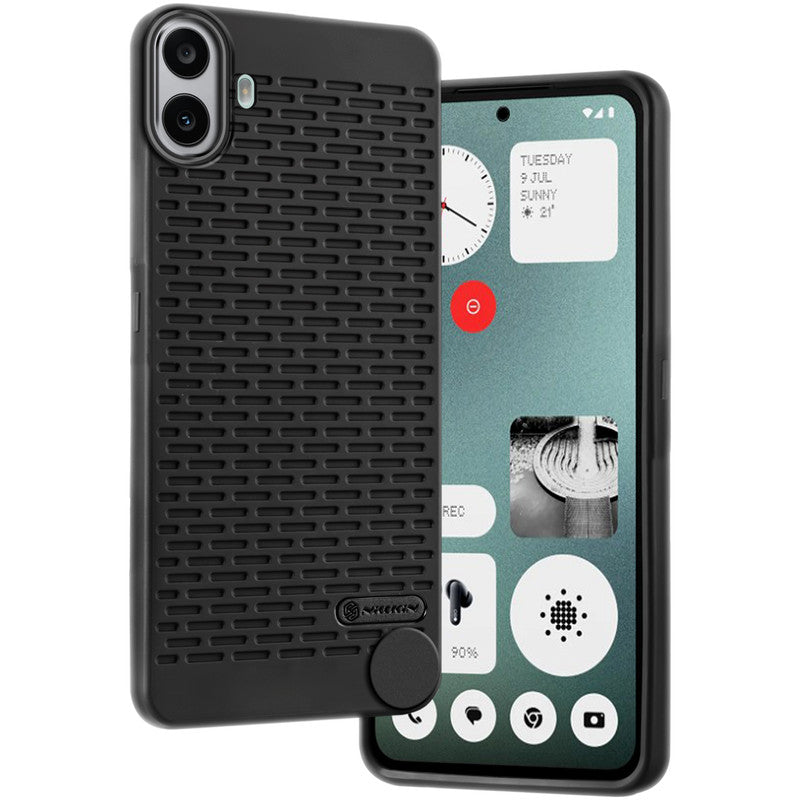 Soft Silicone Mobile Back Cover For CMF By Nothing Phone 1 with Dash Type Groove and Matte Gray Camera Ring