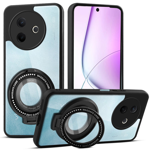 Transparent Back Cover with Silicone frame Matte Ring Holder Kickstand Case For Vivo Y39 5G