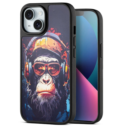 Silicone Textured Frame Printed Hard Back Case For Apple iPhone 13 With Raised Camera Bumper