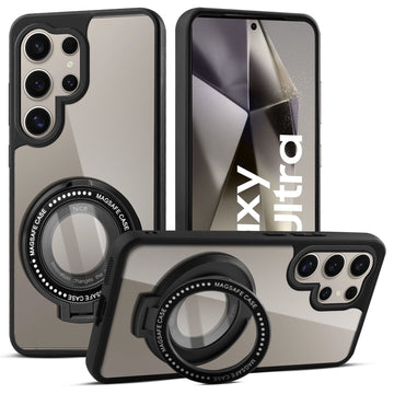 Soft Frame Clear Case Ring Holder Kickstand Case For Samsung S24 Ultra 5G
