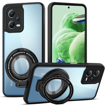 Soft Frame Clear Case Ring Holder Kickstand For Redmi Note 12 5G