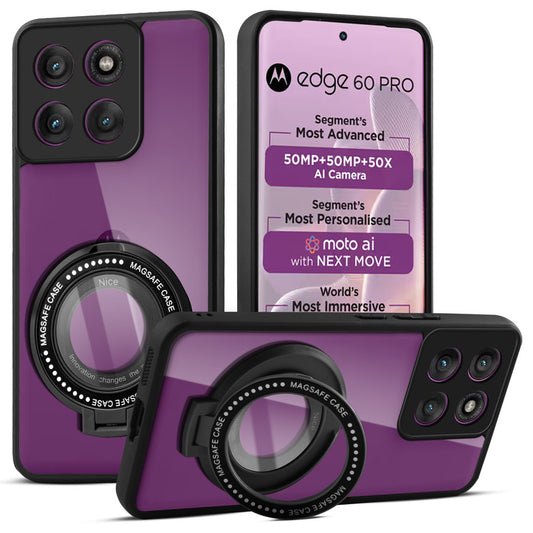 Transparent Back Cover with Silicone frame Matte Ring Holder Kickstand Case For Motorola Edge 60 Pro 5G