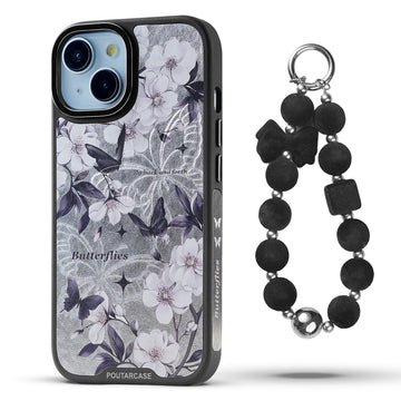 Luxury Floral Prints with Black Keychain Back Cover for Apple iPhone 14