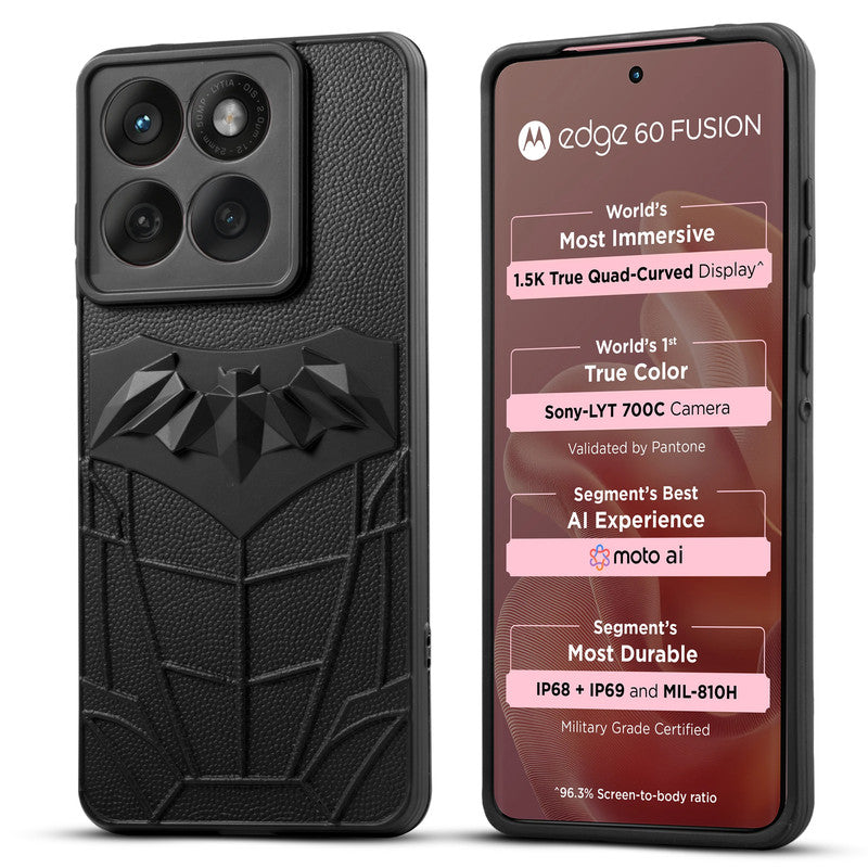 Textured Comic Hero Back Cover for Motorola Moto Edge 60 Fusion 5G , Soft Silicone Back Case with Shiny Bat Design & Raised Camera Edges
