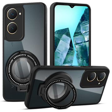 Transparent Back Cover with Silicone frame Matte Ring Holder Kickstand Case For Vivo Y18