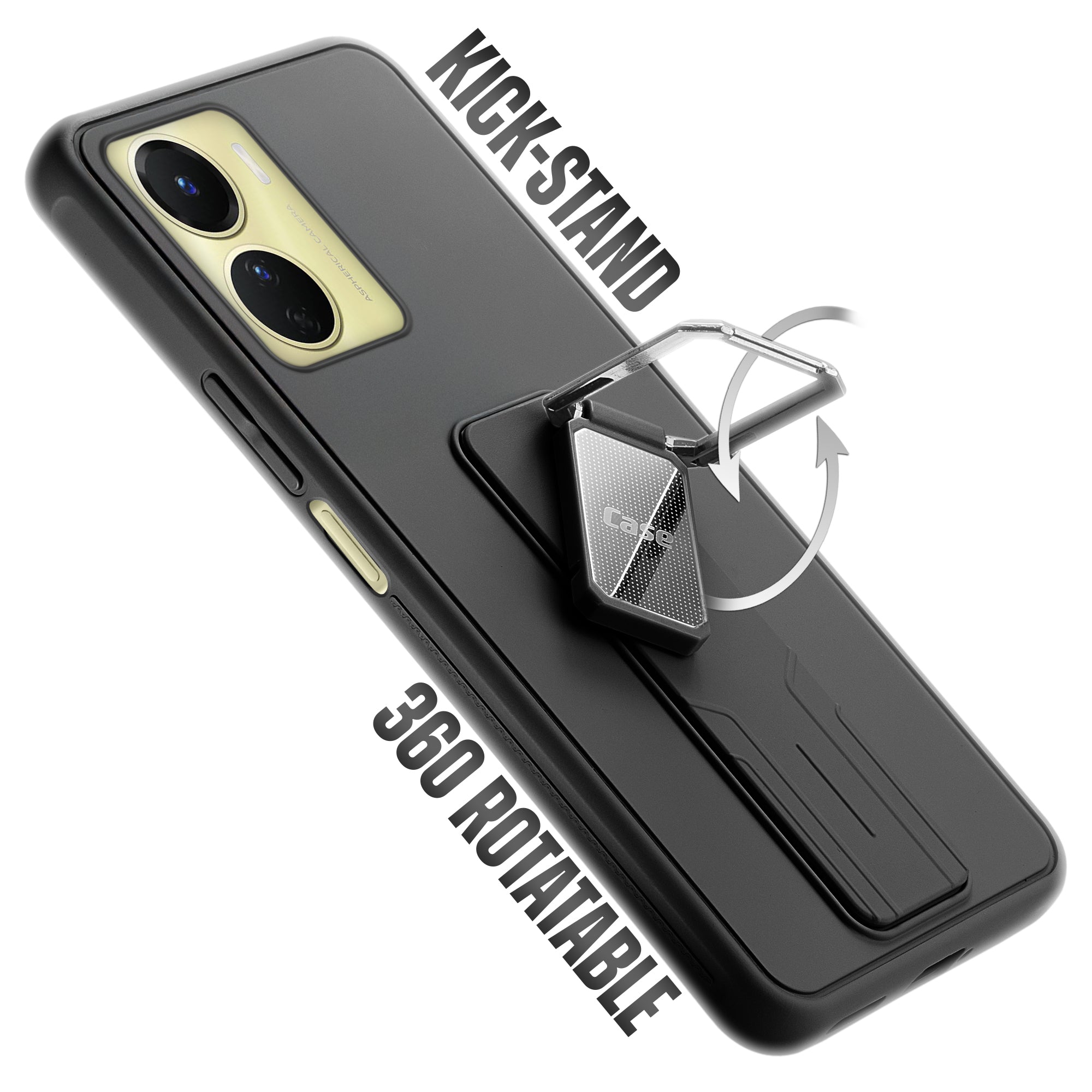 Premium Silicone Case with Metal Kickstand and Camera Protection Back Cover For Vivo Y16