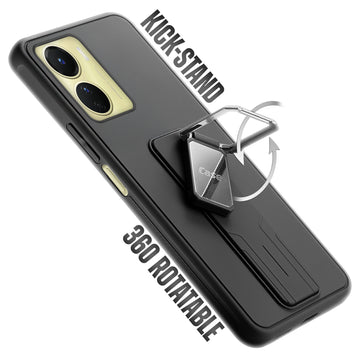 Premium Silicone Case with Metal Kickstand and Camera Protection Back Cover For Vivo Y16