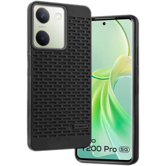 Soft Silicone Mobile Back Cover For Vivo Y200 Pro 5G with Dash Type Groove and Matte Gray Camera Ring