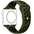 Silicone Apple Watch strap in Green and Black, size 42mm, back angle view