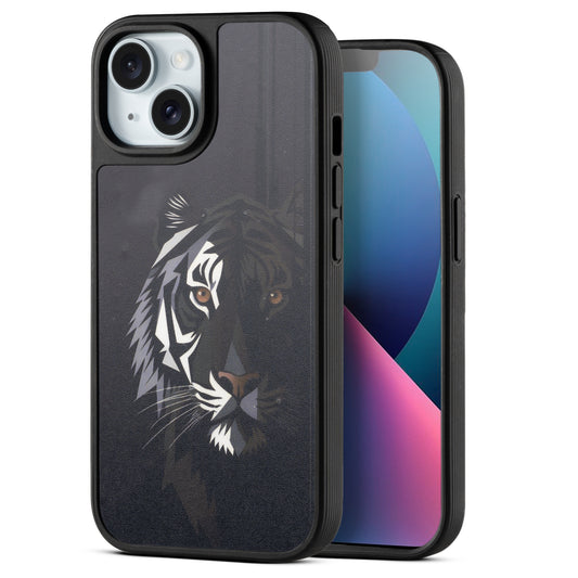 Silicone Textured Frame Printed Hard Back Case For Apple iPhone 13 With Raised Camera Bumper