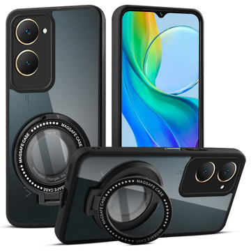 Soft Frame Clear Case Ring Holder Kickstand For Vivo Y18e