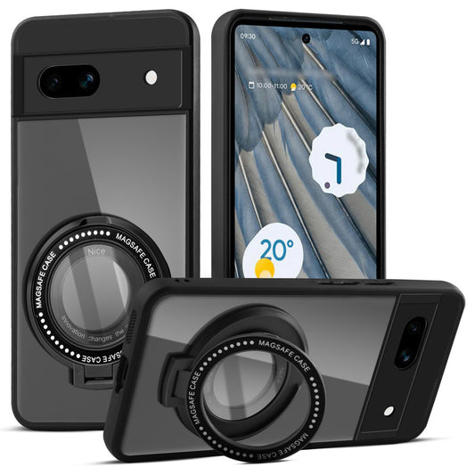 Transparent Back Cover with Silicone frame Matte Ring Holder Kickstand Case For Google Pixel 7A