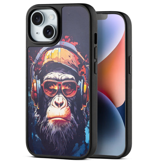 Silicone Textured Frame Printed Hard Back Case For Apple iPhone 14 With Raised Camera Bumper