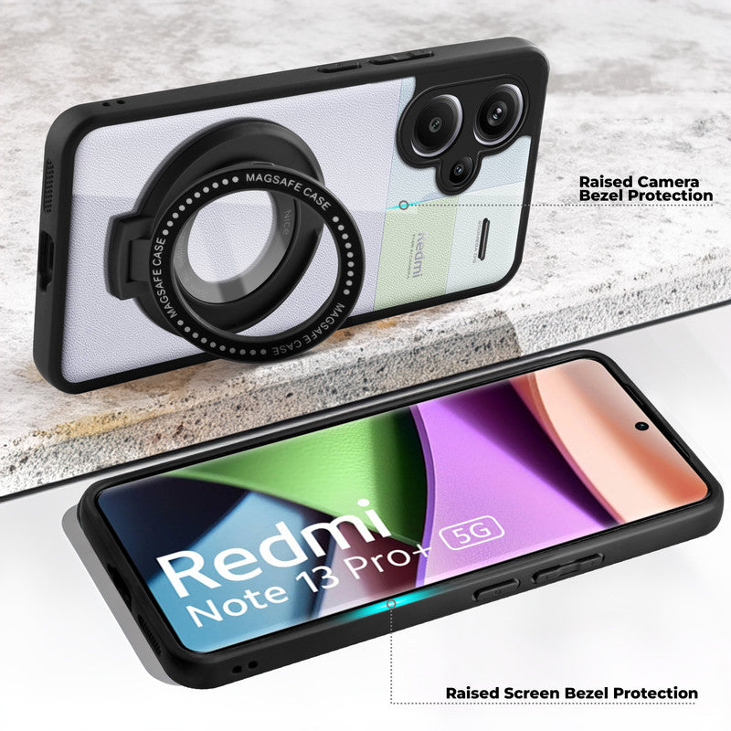 Soft Frame Clear Case Ring Holder Kickstand For Redmi Note 13 Pro Plus 5G