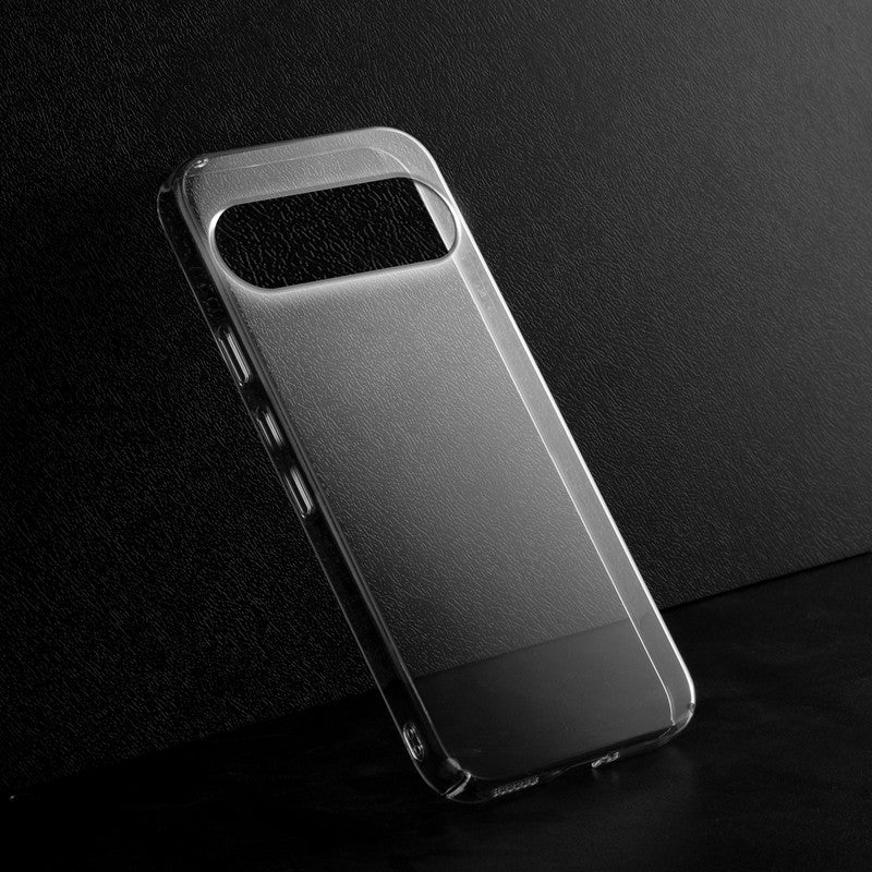 Crystal clear anti-yellow hard back case for Google Pixel 11 Pro 5G placed on surface showing slim profile and precise camera cutouts