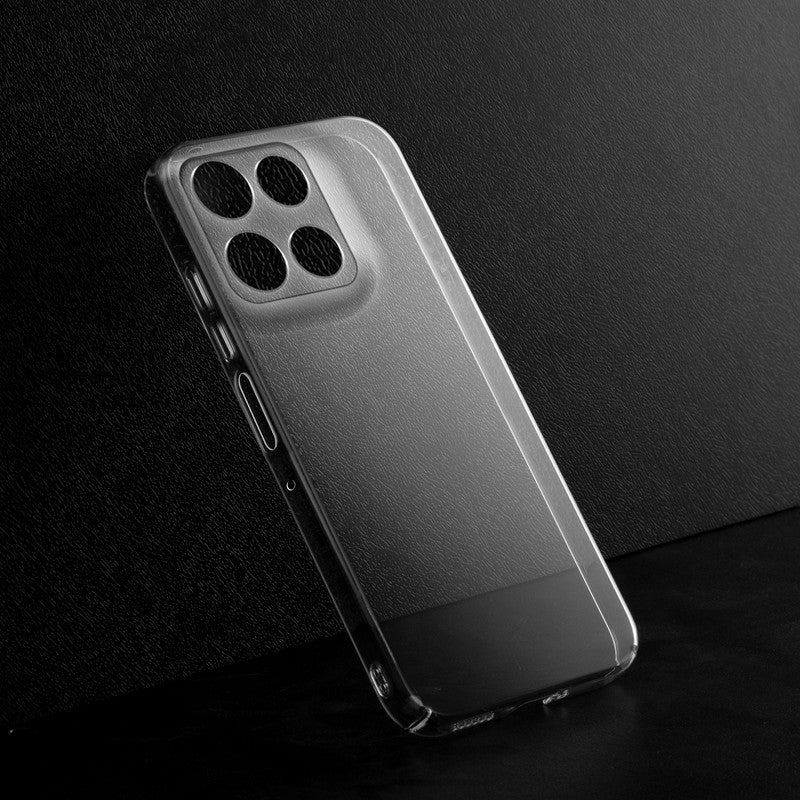 Crystal clear anti-yellow hard back case for Motorola Moto G56 5G placed on surface showing slim profile and precise camera cutouts