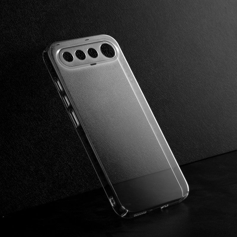 Crystal clear anti-yellow hard back case for Realme 16 5G placed on surface showing slim profile and precise camera cutouts