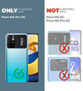 Clear hard back case compatibility guide showing fit for Poco M4 Pro 5G and not compatible with other models