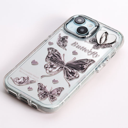 Luxury Mirror Back with Cute Butterfly Prints Back Cover for Apple iPhone 15